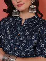 Thumbnail for Antaran Blue Pure Cotton Front Buttoned Indigo Printed Kurta - Distacart