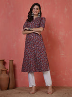 Thumbnail for Antaran Maroon Pure Cotton Front Buttoned Printed Kurta - Distacart