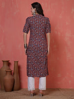 Thumbnail for Antaran Maroon Pure Cotton Front Buttoned Printed Kurta - Distacart