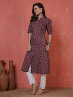 Thumbnail for Antaran Maroon Pure Cotton Front Buttoned Printed Kurta - Distacart