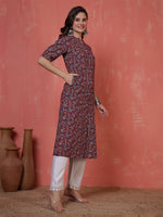Thumbnail for Antaran Maroon Pure Cotton Front Buttoned Printed Kurta - Distacart