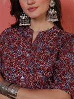 Thumbnail for Antaran Maroon Pure Cotton Front Buttoned Printed Kurta - Distacart