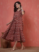Thumbnail for Antaran Maroon Pure Cotton Tiered Printed Dress - Distacart