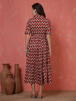 Thumbnail for Antaran Maroon Pure Cotton Tiered Printed Dress - Distacart