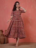 Thumbnail for Antaran Maroon Pure Cotton Tiered Printed Dress - Distacart