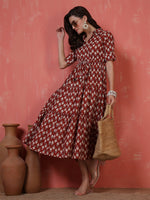Thumbnail for Antaran Maroon Pure Cotton Tiered Printed Dress - Distacart