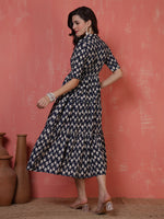 Thumbnail for Antaran Blue Pure Cotton Tiered Printed Dress - Distacart