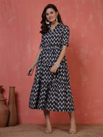 Thumbnail for Antaran Blue Pure Cotton Tiered Printed Dress - Distacart
