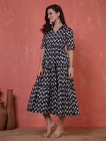 Thumbnail for Antaran Blue Pure Cotton Tiered Printed Dress - Distacart