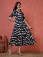 Thumbnail for Antaran Blue Pure Cotton Tiered Printed Dress - Distacart