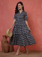 Thumbnail for Antaran Blue Pure Cotton Tiered Printed Dress - Distacart