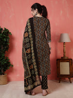 Thumbnail for Antaran Black Pure Cotton Embroidered Kurta Pant Dupatta - Distacart