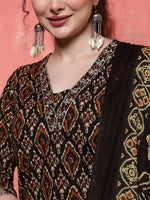 Thumbnail for Antaran Black Pure Cotton Embroidered Kurta Pant Dupatta - Distacart