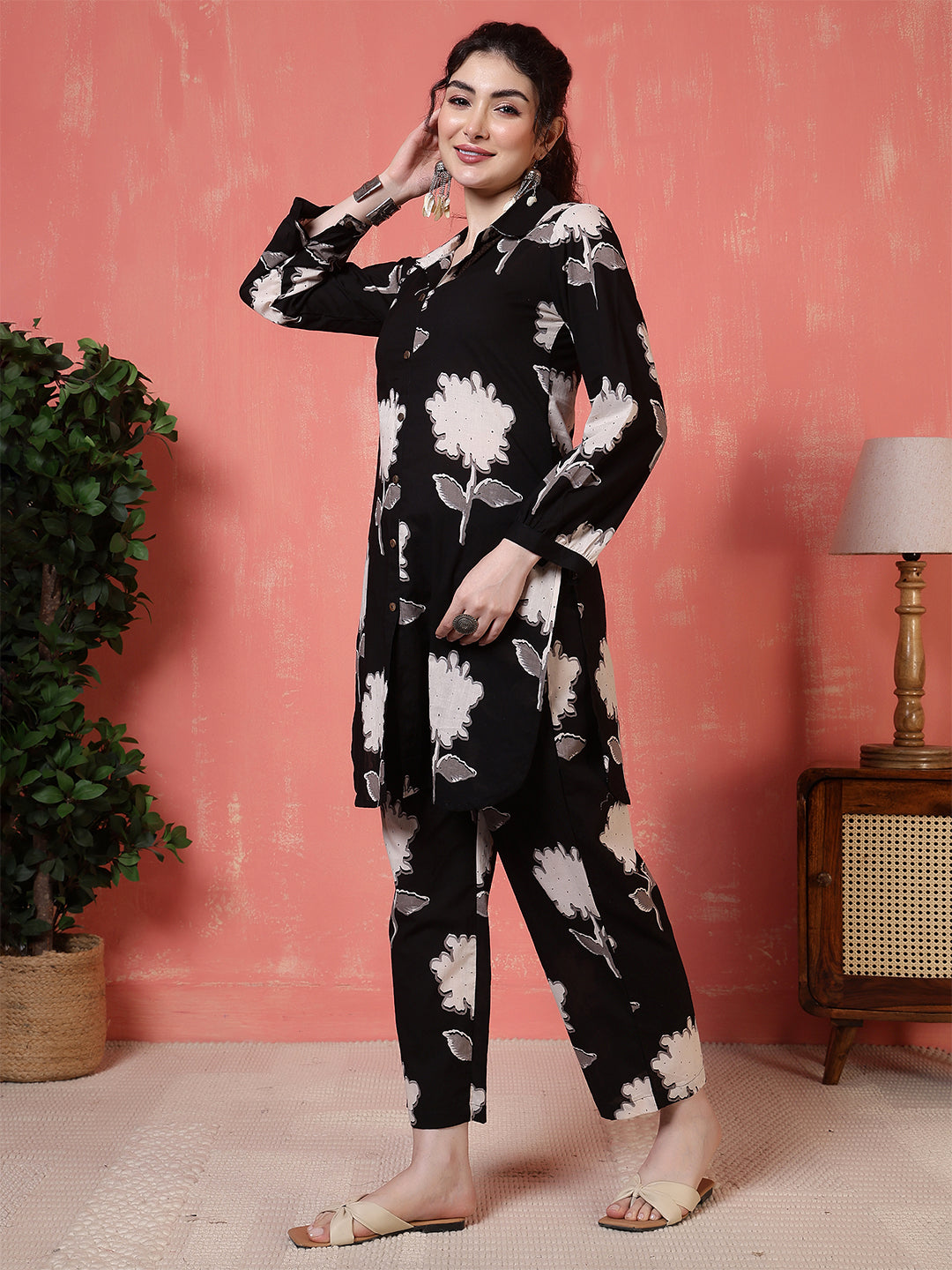 Antaran Black Pure Cotton Printed Co Ord Set - Distacart
