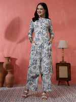 Thumbnail for Antaran Off White Pure Cotton Printed Kurta Pant Set - Distacart