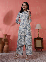 Thumbnail for Antaran Off White Pure Cotton Printed Kurta Pant Set - Distacart