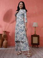 Thumbnail for Antaran Off White Pure Cotton Printed Kurta Pant Set - Distacart