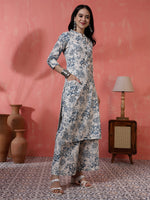 Thumbnail for Antaran Off White Pure Cotton Printed Kurta Pant Set - Distacart