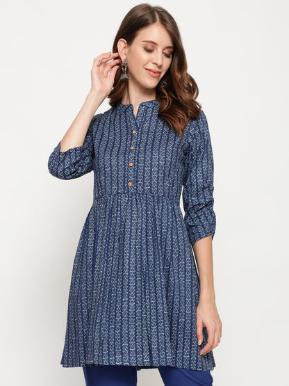 Antaran Blue Pure Cotton Printed Tunic - Distacart