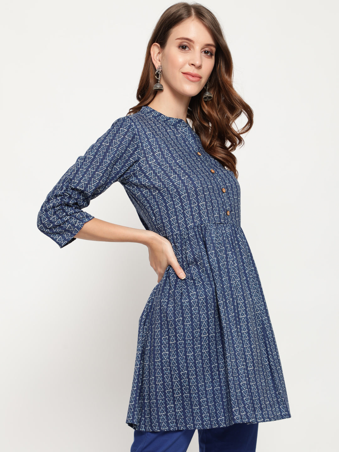 Antaran Blue Pure Cotton Printed Tunic - Distacart