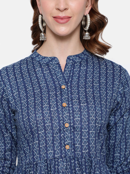 Antaran Blue Pure Cotton Printed Tunic - Distacart