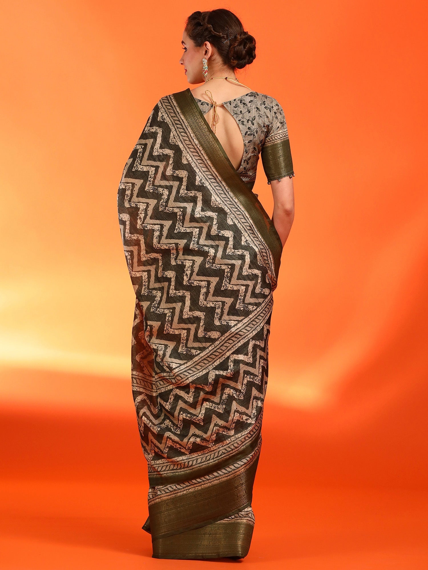 NOZ2TOZ Women's Dola Silk Olive Printed Designer Saree With Blouse Piece - Distacart