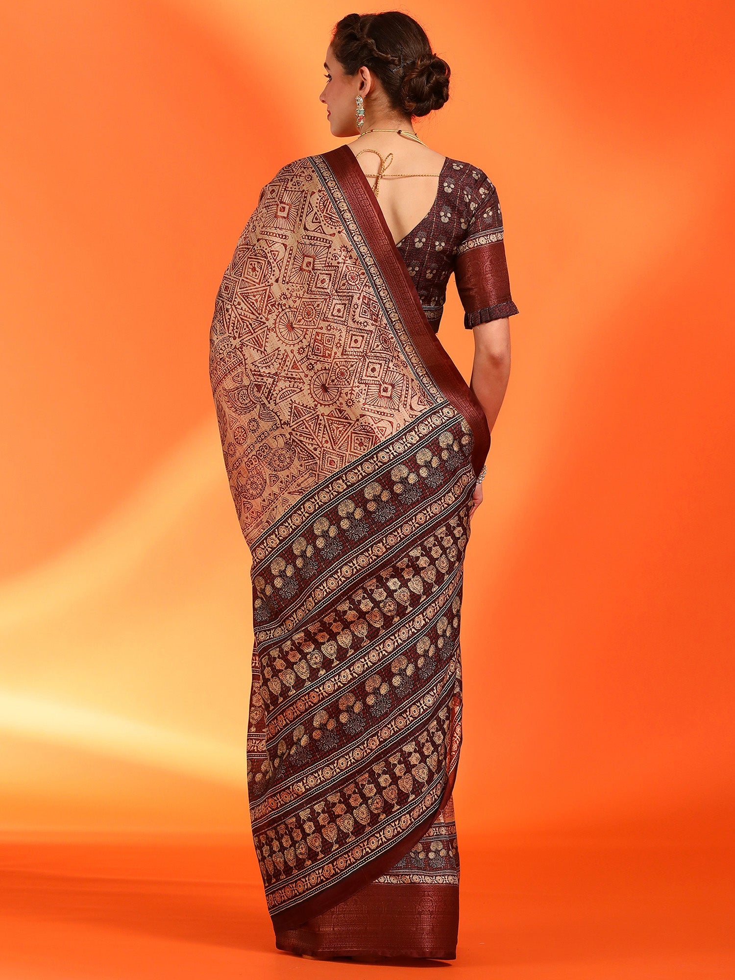 NOZ2TOZ Women's Dola Silk Cream Printed Designer Saree With Blouse Piece - Distacart