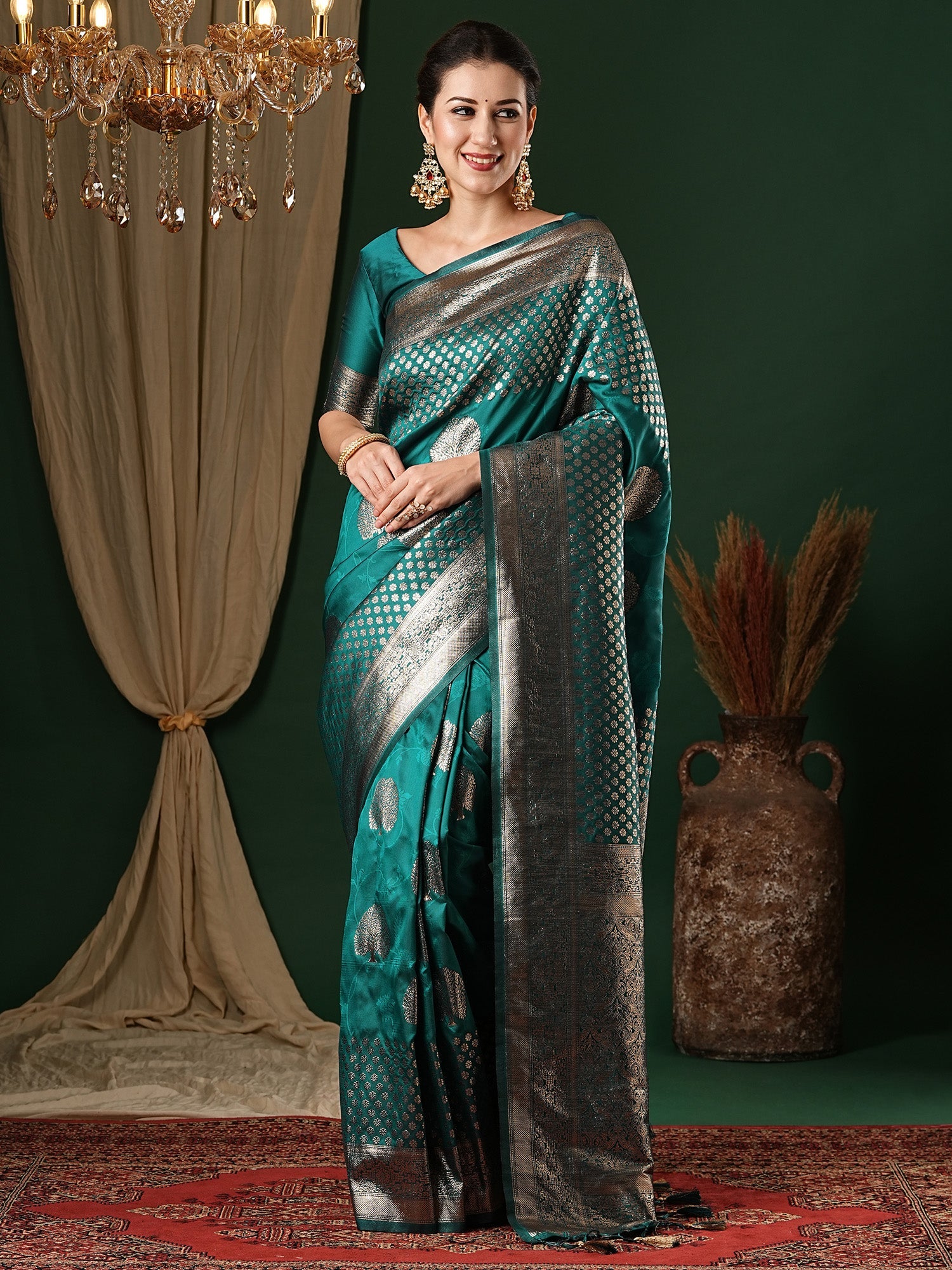 NOZ2TOZ Women's Silk Blend Teal blue Woven Design Designer Saree With Blouse Piece - Distacart