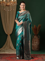Thumbnail for NOZ2TOZ Women's Silk Blend Teal blue Woven Design Designer Saree With Blouse Piece - Distacart