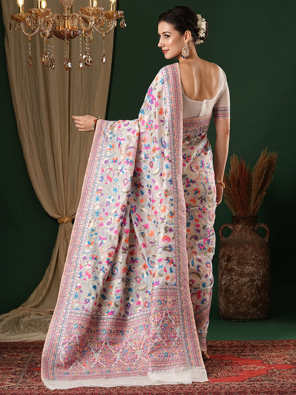 NOZ2TOZ Women's Silk Cotton White Woven Design Celebrity Saree With Blouse Piece - Distacart