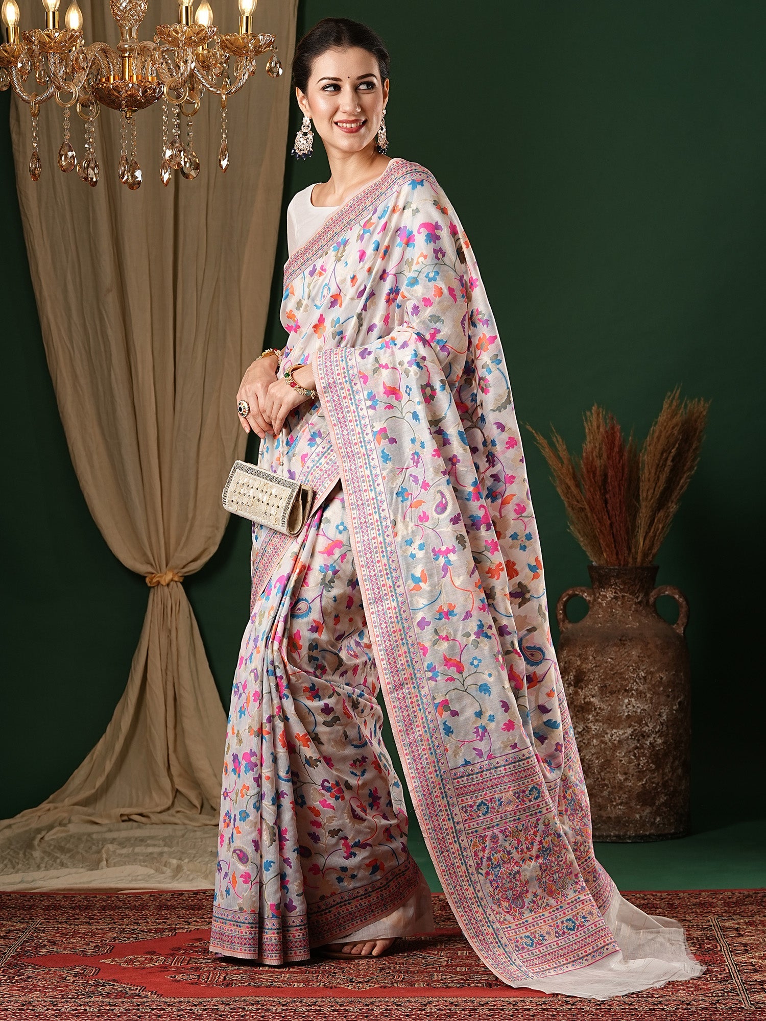 NOZ2TOZ Women's Silk Cotton White Woven Design Celebrity Saree With Blouse Piece - Distacart