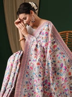 Thumbnail for NOZ2TOZ Women's Silk Cotton White Woven Design Celebrity Saree With Blouse Piece - Distacart