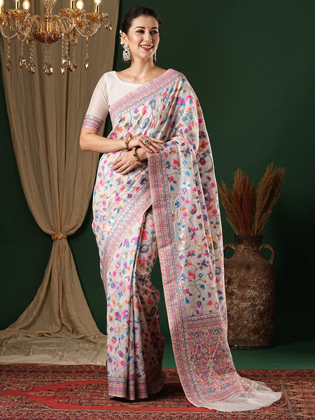 NOZ2TOZ Women's Silk Cotton White Woven Design Celebrity Saree With Blouse Piece - Distacart