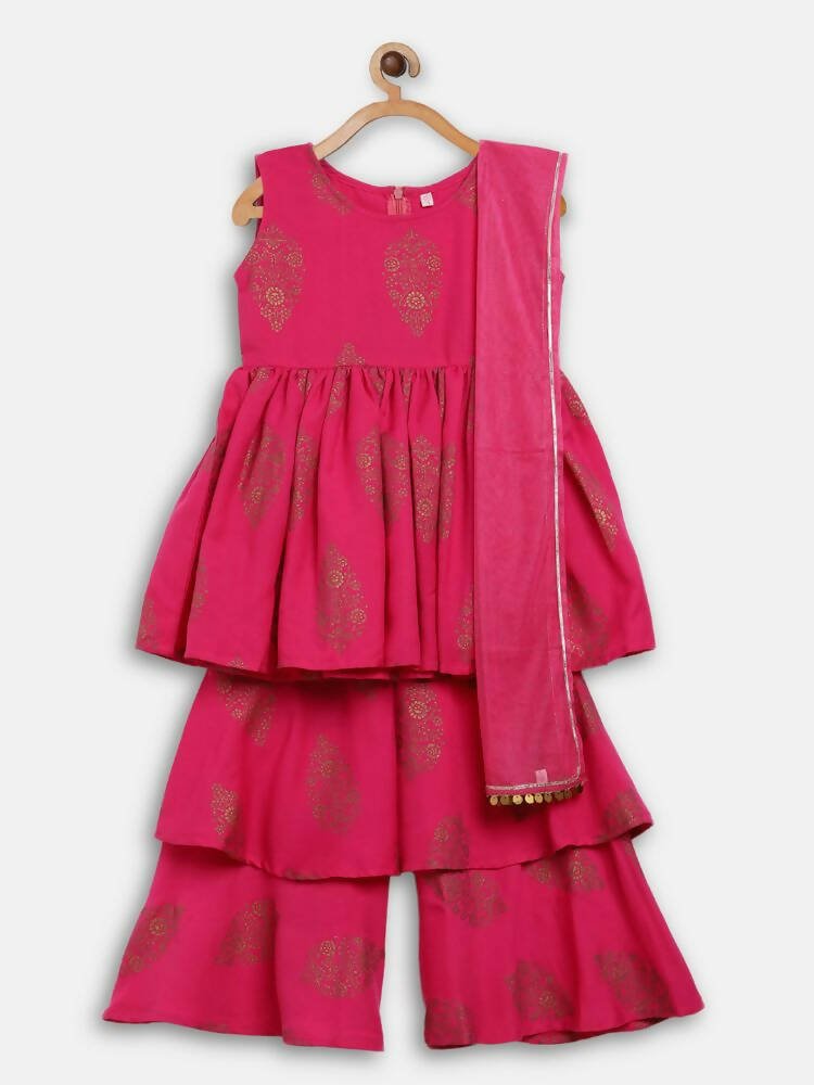 Ahalyaa Pink Rayon Printed Kids Kurta Sharara Set For Girls - Distacart