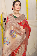 Thumbnail for Jyoti Fashion Women's Red Patola Silk Zari Woven Saree with Blouse - Distacart