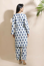 Thumbnail for Breathables Women’S Cream Cotton Indian Motif Butta Loungewear Co-Ord Set – Long Kurta & Pants - Dista