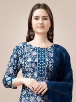 Thumbnail for Jyoti Fashion Women's Morpich Rayon Print with Embroidery & Fancy Lace Work Kurta with Trouser & Dupatta - Distacart