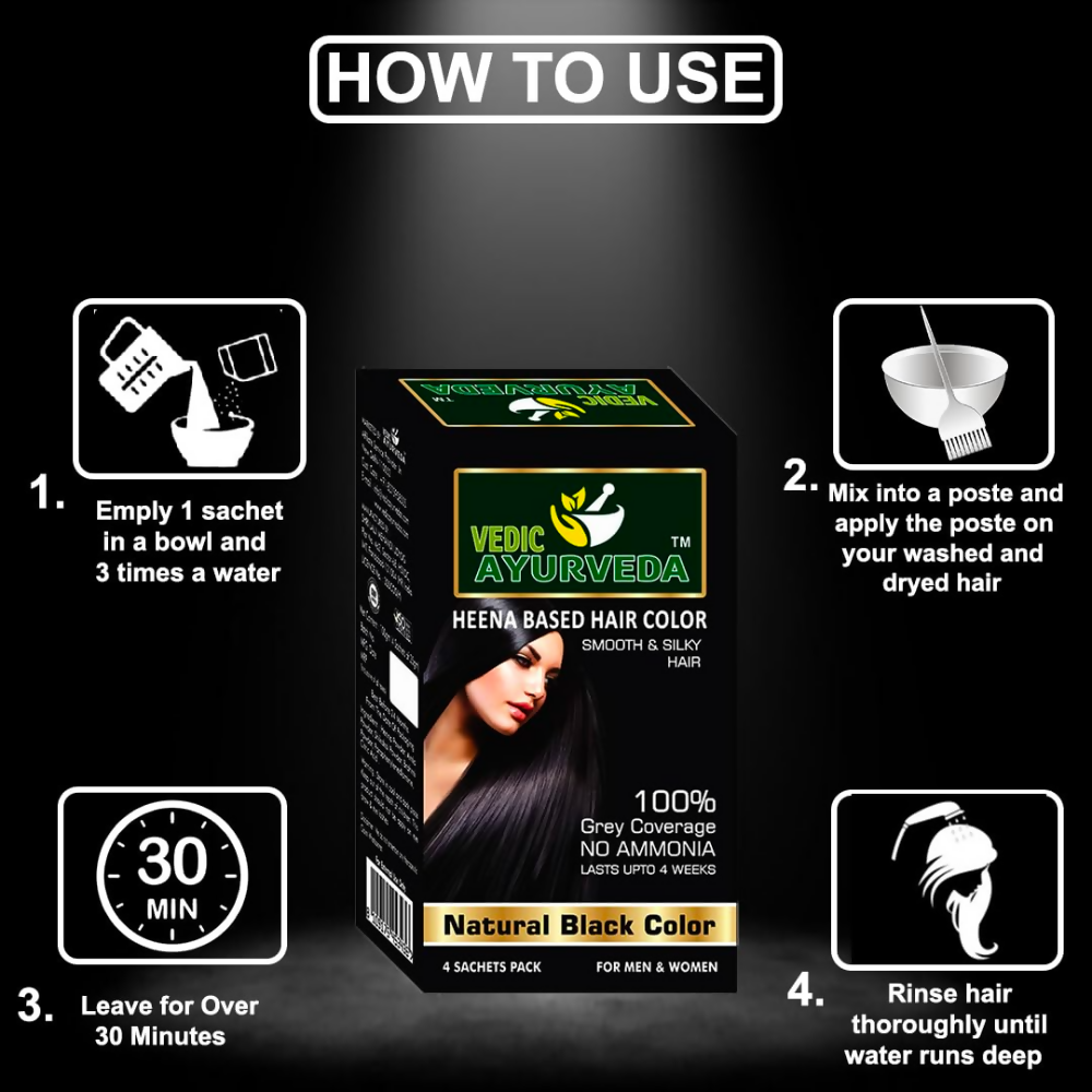 VedicAyurveda Henna Based Hair Colour, Natural Black and Chestnut Brown - Dista