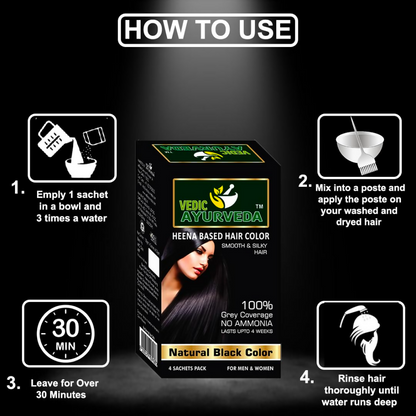 VedicAyurveda Henna Based Hair Colour, Natural Black and Chestnut Brown - Dista