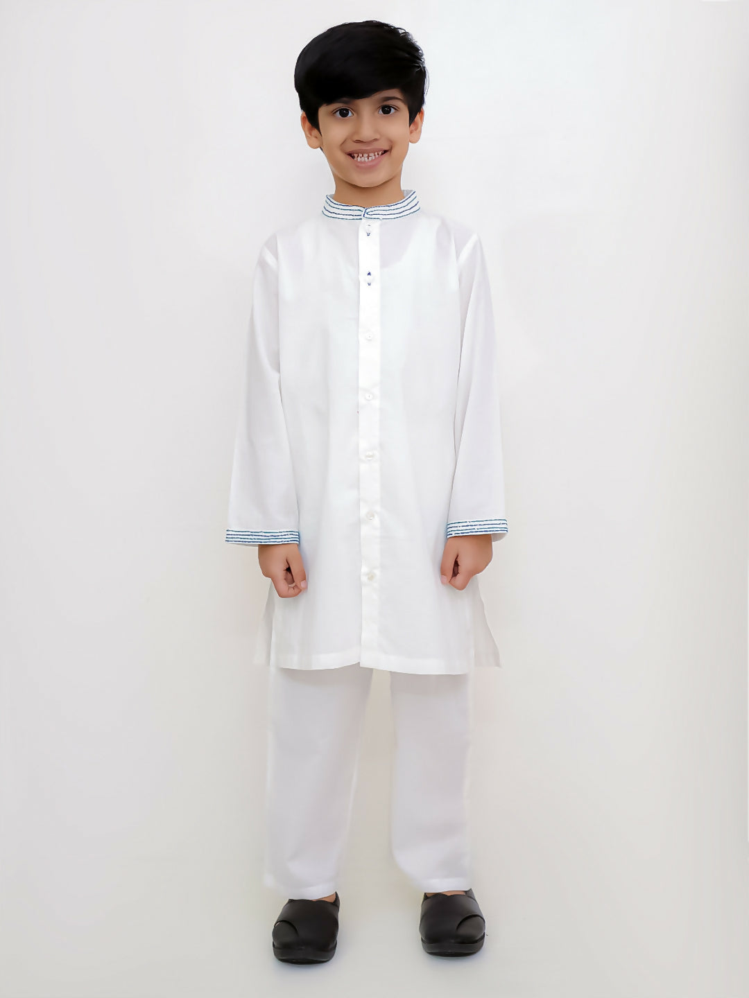 Lil Drama Shor-Gul White Kurta Pyjama Set For Boys
