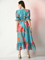 Thumbnail for Myshka Women's Sea Green Printed Dress - Distacart
