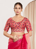 Thumbnail for Joban Fashion Pink Jacquard Padded Blouse With Round Neck Elbow Sleeves - Distacart