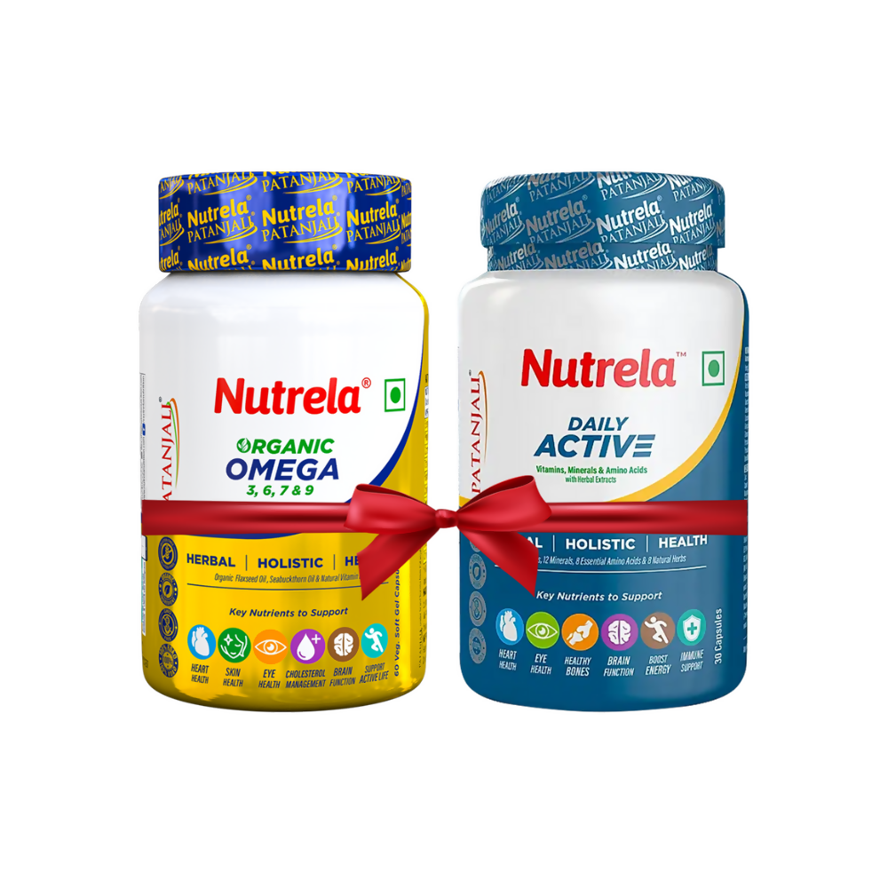 Patanjali Nutrela Daily Active + Omega 3 Softgel Capsules Combo - Distacart