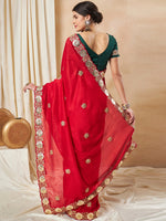 Thumbnail for NOZ2TOZ Women's Vichitra Silk Red Embellished Designer Saree With Blouse Piece - Distacart