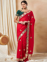 Thumbnail for NOZ2TOZ Women's Vichitra Silk Red Embellished Designer Saree With Blouse Piece - Distacart