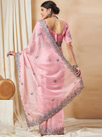 Thumbnail for NOZ2TOZ Women's Georgette Pink Embellished Designer Saree With Blouse Piece - Distacart