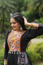 Thumbnail for Preksha Creation Indian Festival Special Women Reyon With Kutchi Gamthi Work Gown - Black - Distacart