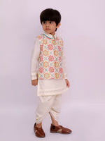 Thumbnail for Lil Drama Mishti White Kurta Dhoti and Jacket For Boys