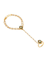 Thumbnail for Ruby Raang Gold Green Meenakari Kundan Haath Phool