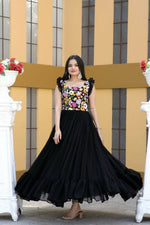 Thumbnail for Jyoti Fashion Women's Black Sequins Thread Embroidery Faux Blooming Anarkali Dress - Distacart